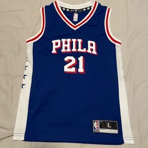 Philadelphia 76ers Kids Basketball Jersey Joel Embiid #21 Size L Blue